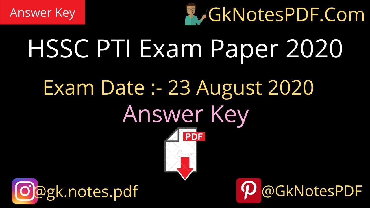 HSSC PTI Exam Answer Key 23 August 2020 ,
