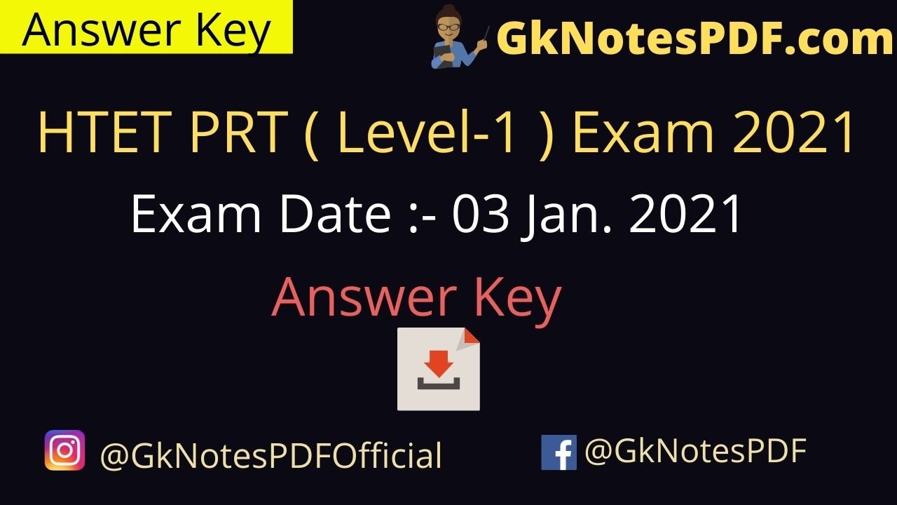 HTET PRT (Level-1) Exam 3 January 2021 Answer Key PDF