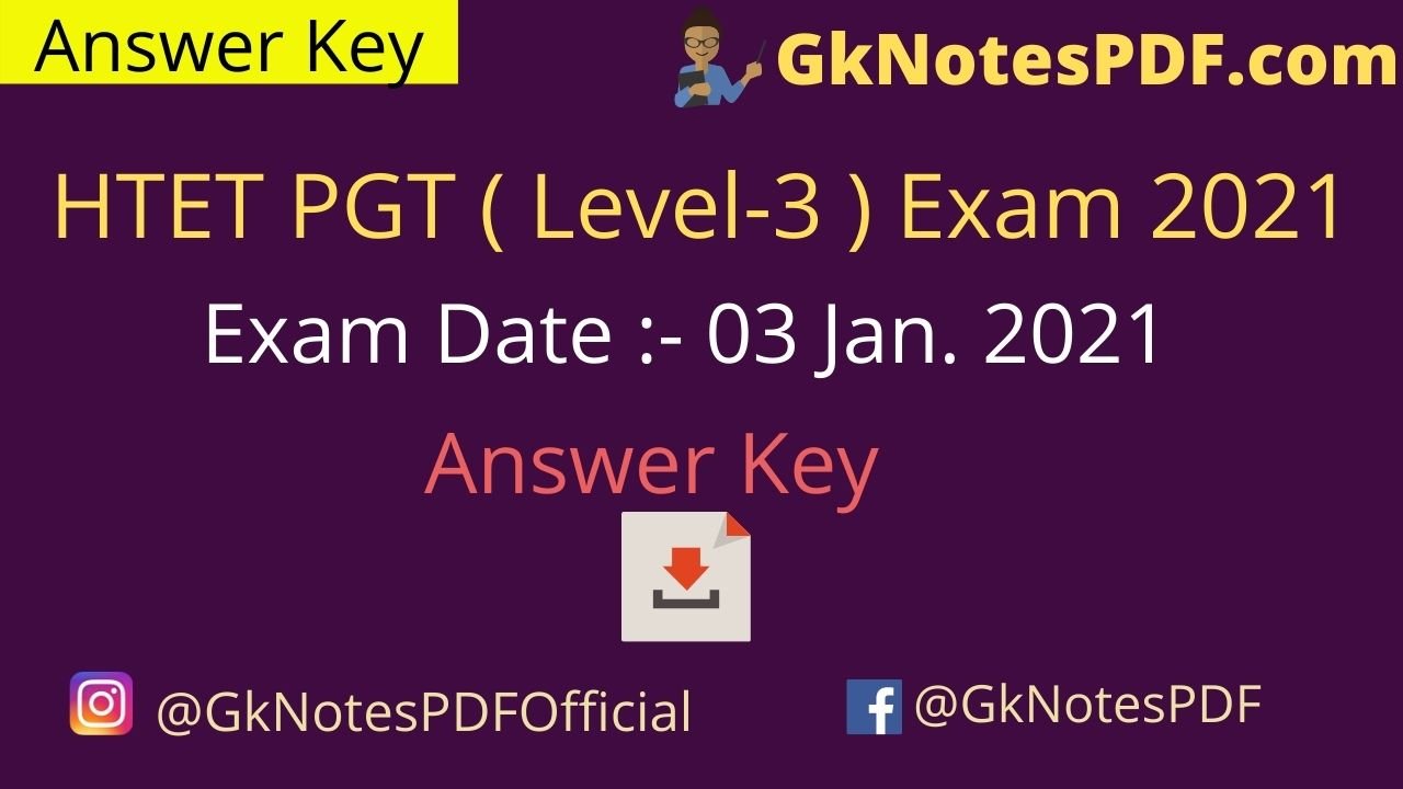 HTET PGT (Level - 3 ) Exam 3 January 2021 Answer Key PDF