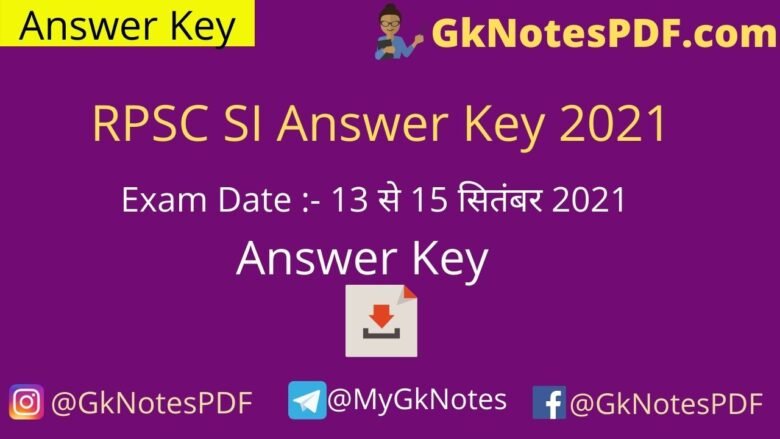 RPSC SI Answer Key 2021 PDF Download