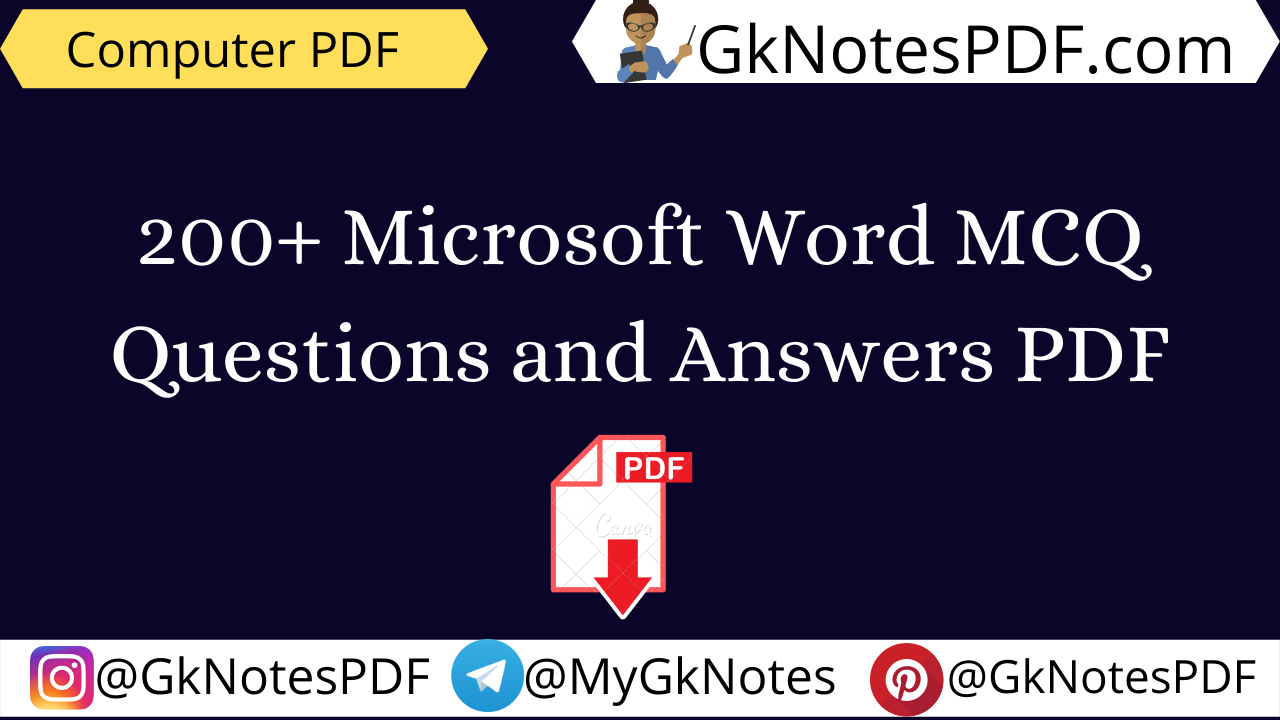 Microsoft Word MCQ Questions and Answers PDF