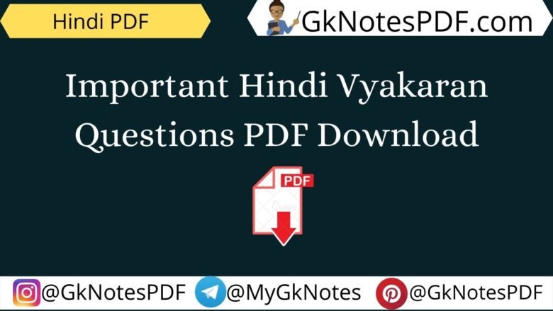 Important Hindi Vyakaran Questions PDF Download