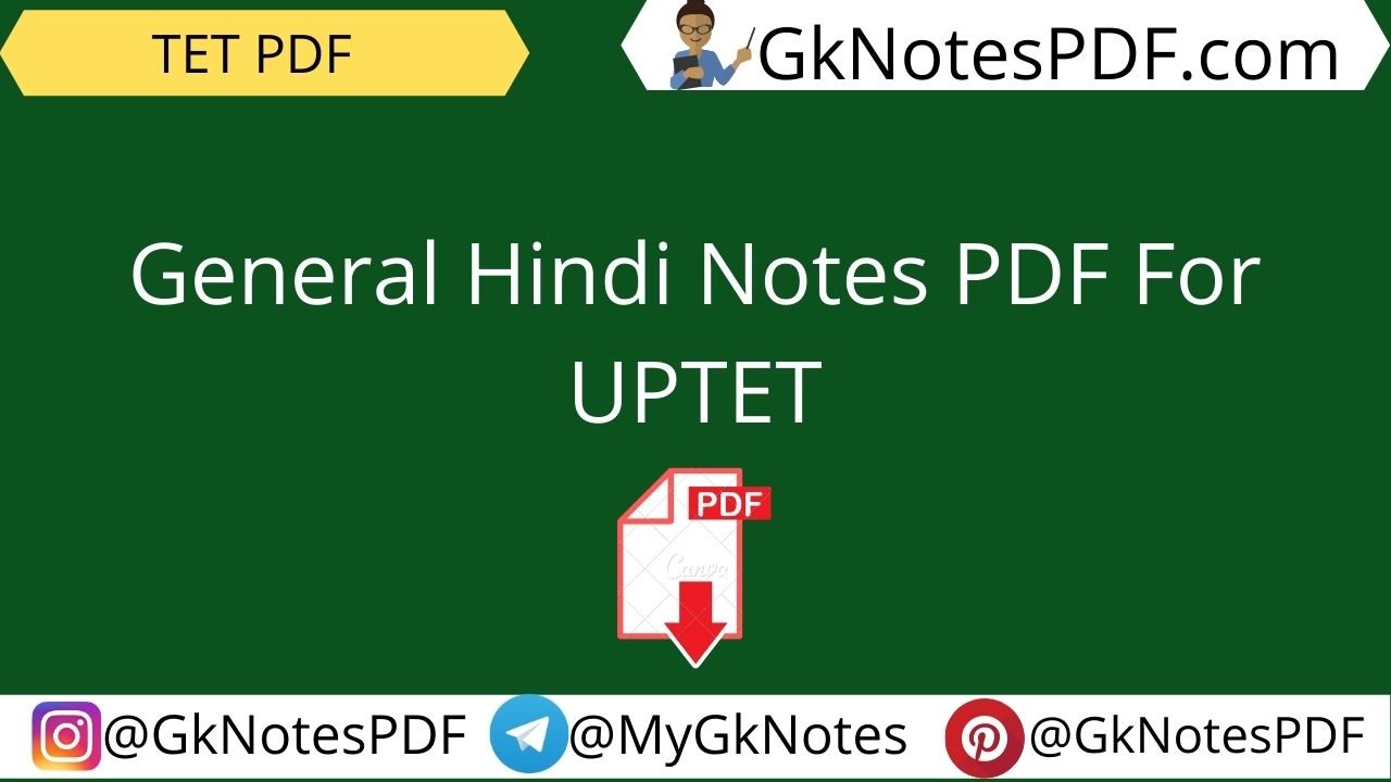 General Hindi Notes PDF For UPTET
