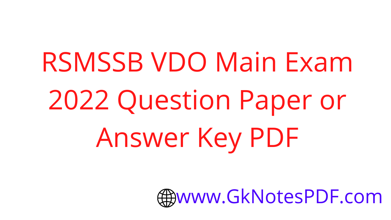 RSMSSB VDO Main Exam 9 July 2022 Question paper