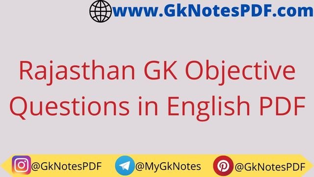Rajasthan GK Objective Questions in English PDF