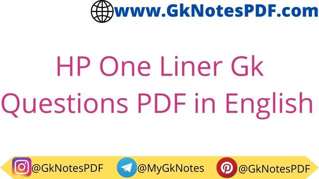 Himachal Pradesh One Liner Gk Questions PDF