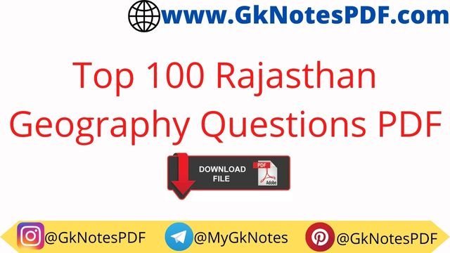 Top 100 Rajasthan Geography Questions PDF in Hindi