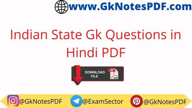 Indian State Gk Questions in Hindi PDF