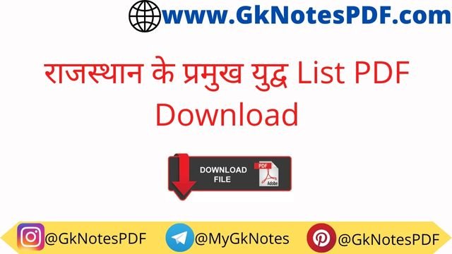 Rajasthan ke Pramukh Yudh Notes in Hindi PDF