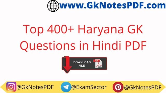 Top 400+ Haryana GK Questions in Hindi PDF