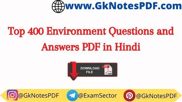 Top 400 Environment Questions and Answers PDF in Hindi