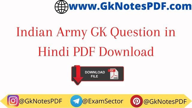 Indian Army GK Question in Hindi PDF Download